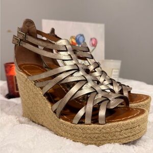 Dolce Vita Metallic Leather Platform Wedges Size 39 Boho Espadrille